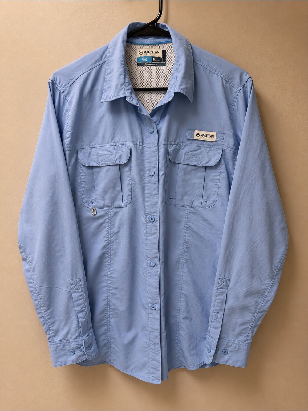 Magellan Outdoors Light Blue Long-Sleeve Casual Button-Down Shirt